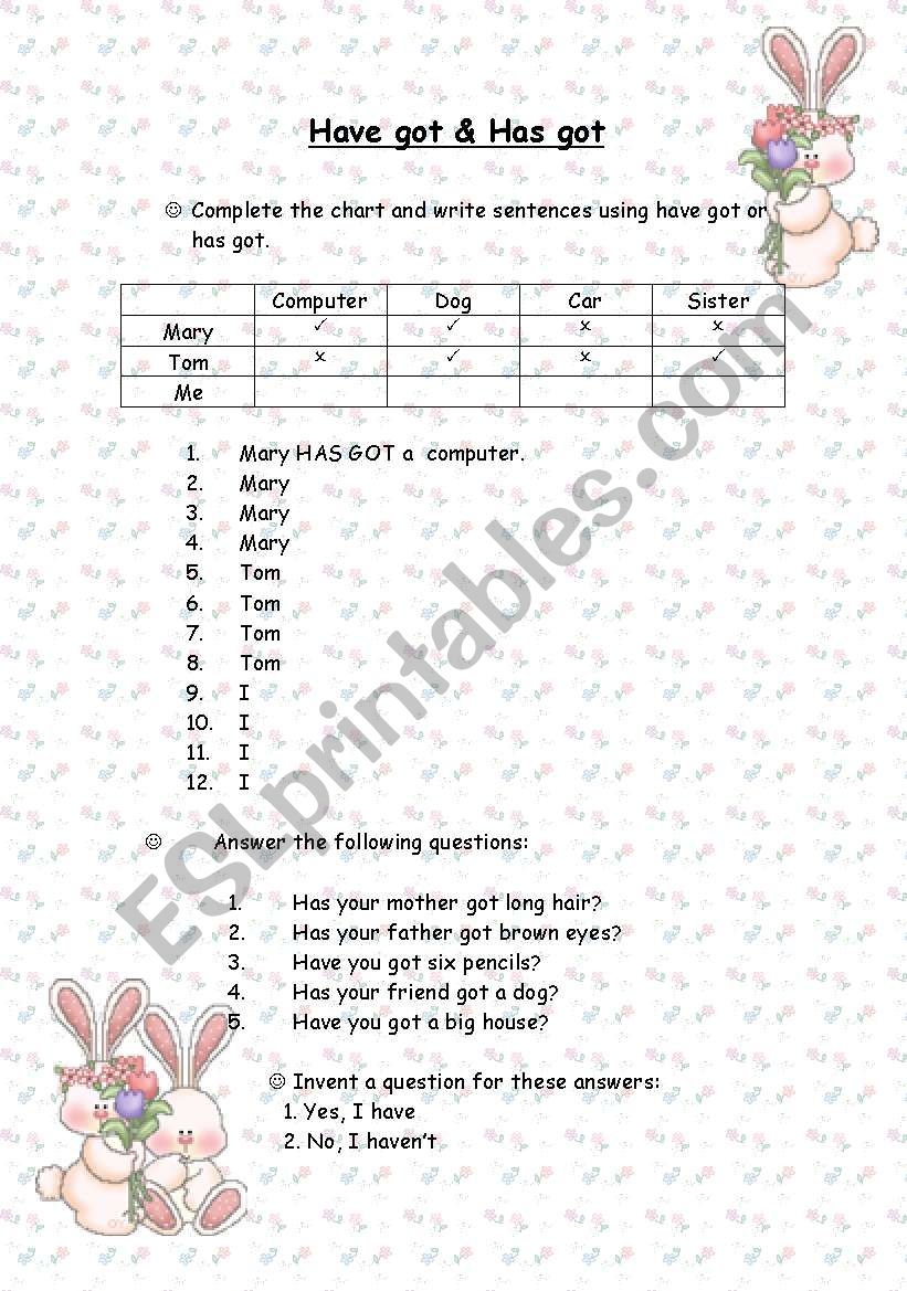 Have got & has got worksheet worksheet