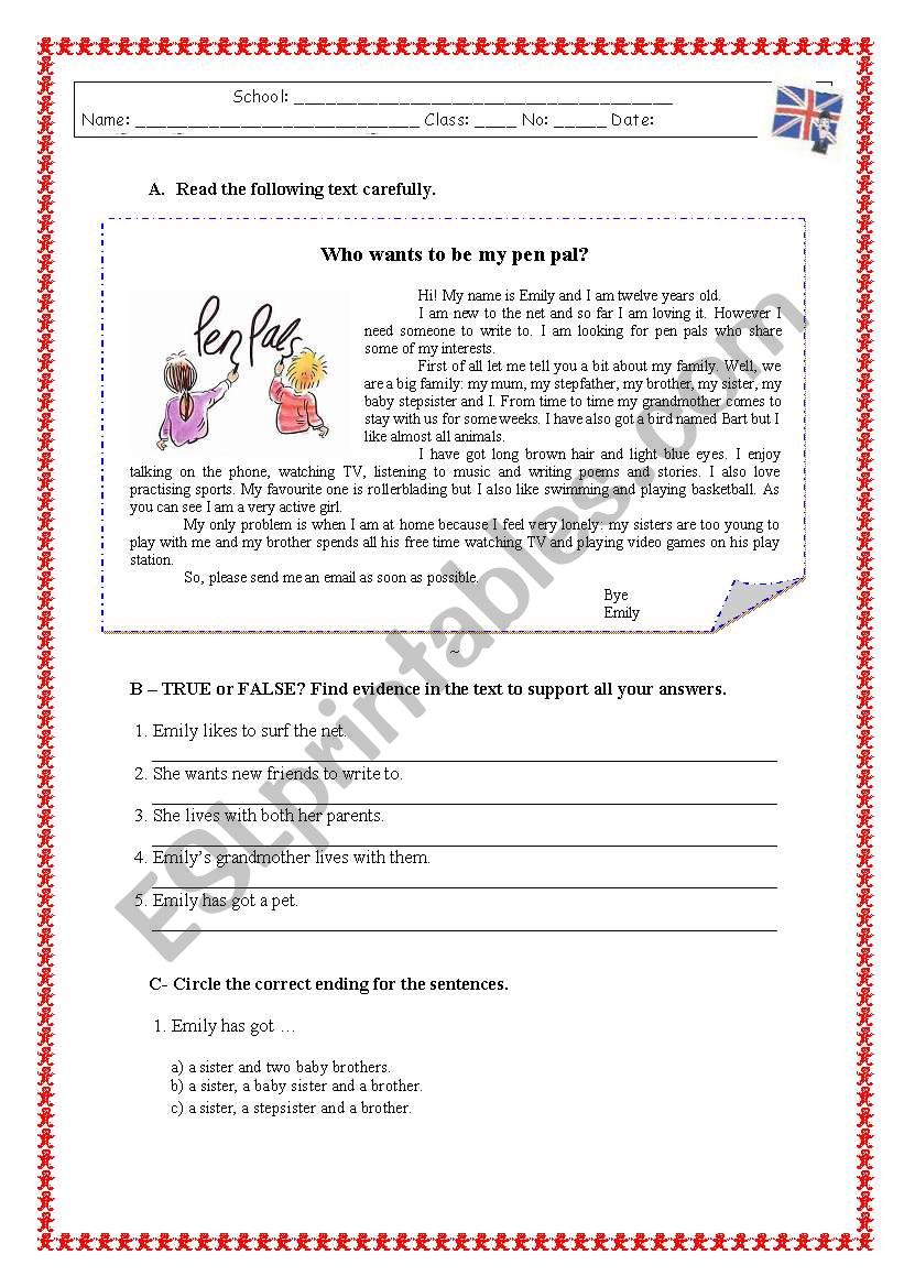 Who wants to be my pen pal? worksheet