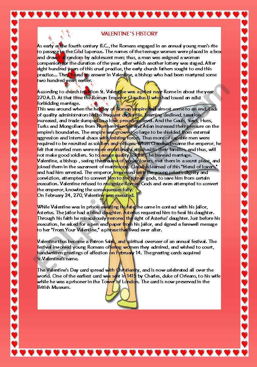 valentines day history worksheet