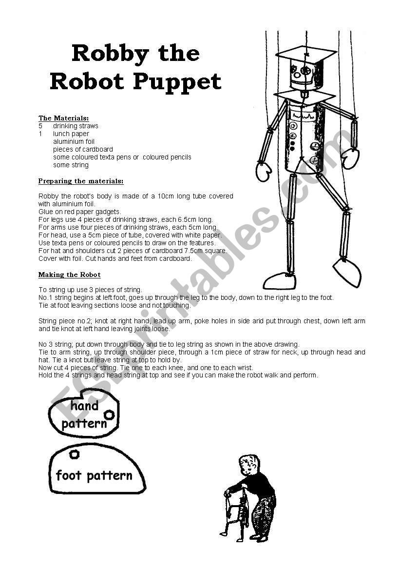 Robby the Robot puppet worksheet