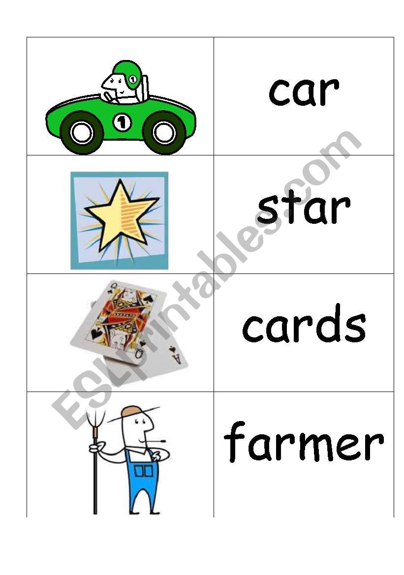 word / picture cards containing ar part1