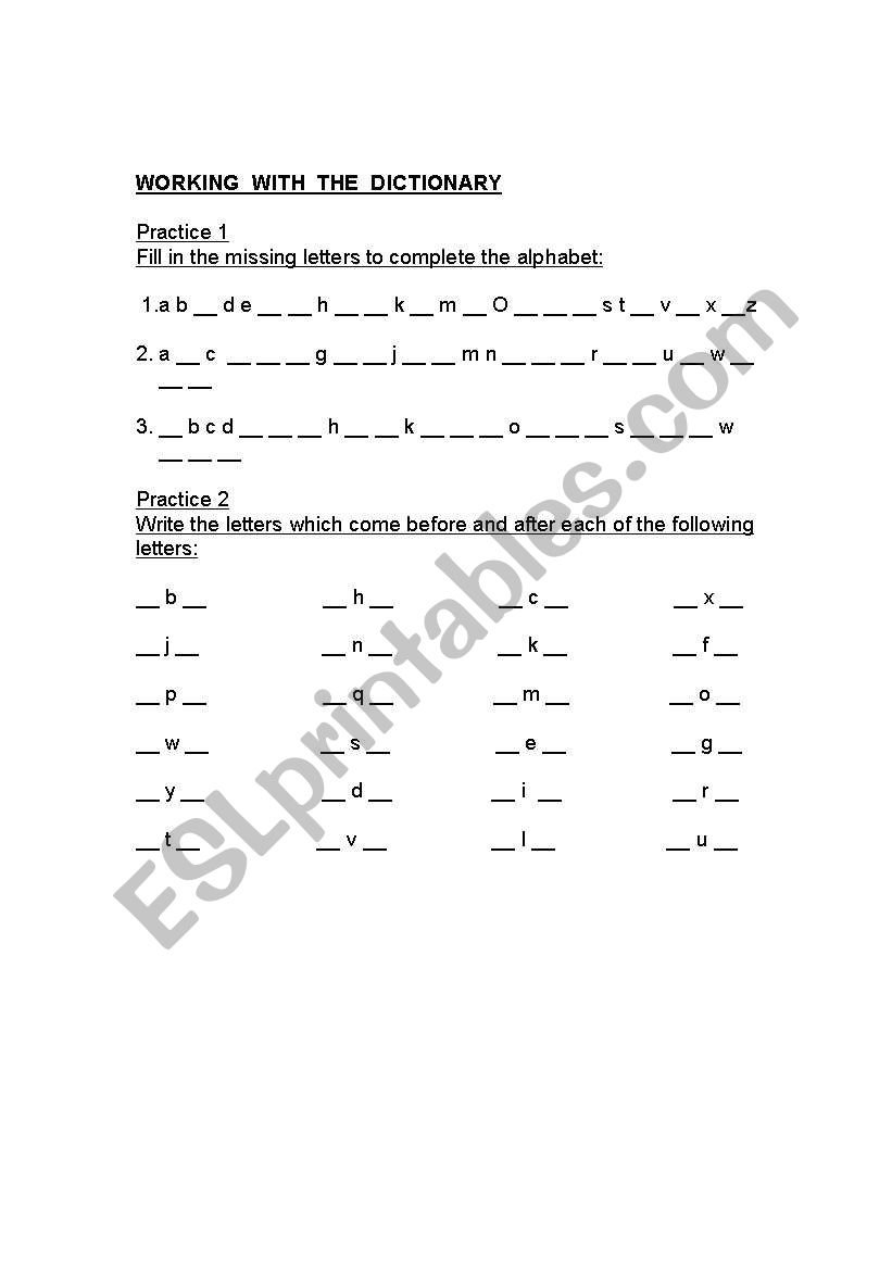 working with a dictionary 2 worksheet