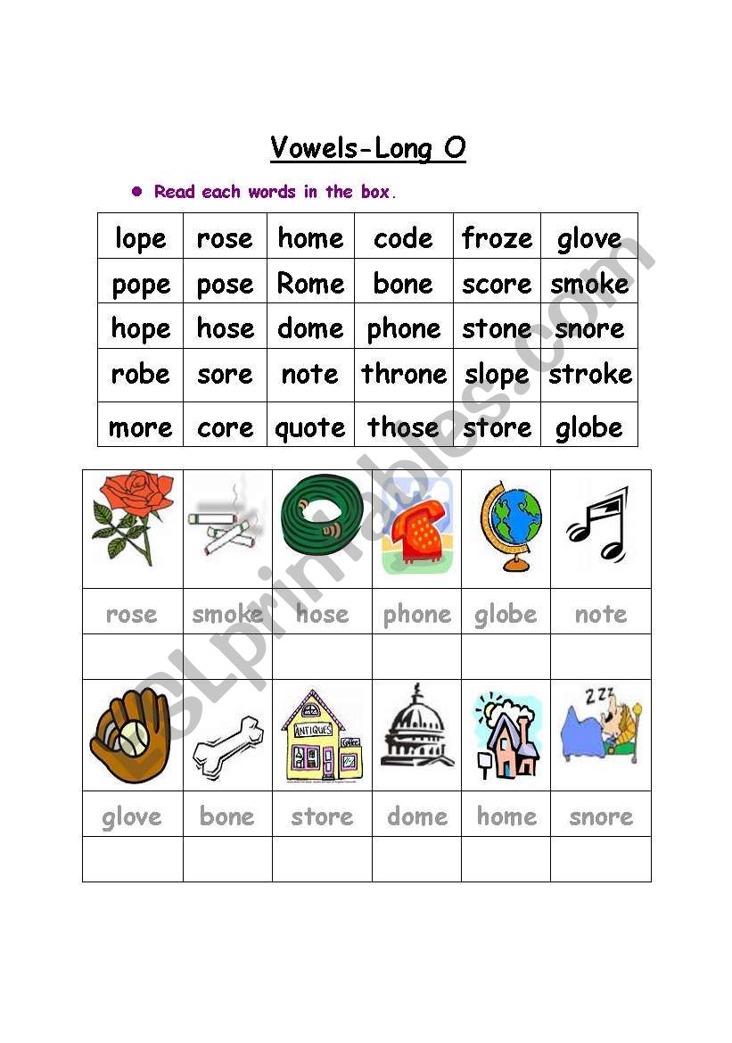 Vowel- Long O worksheet