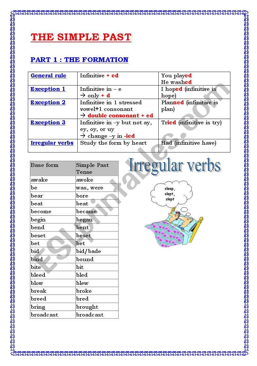 Simple past (9 pages) -  theory -  exercices -  answers