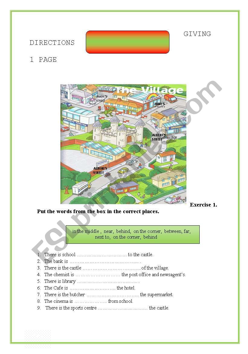 GIVING DIRECTIONS worksheet