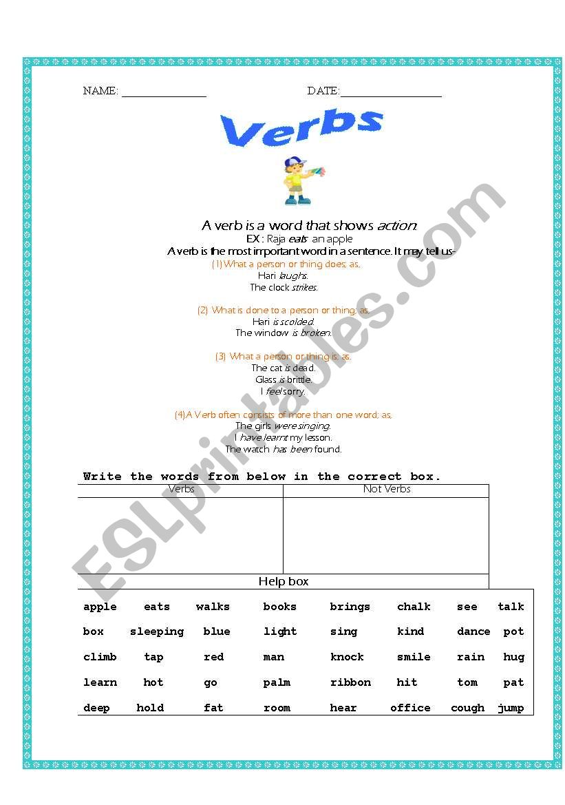 Verbs worksheet