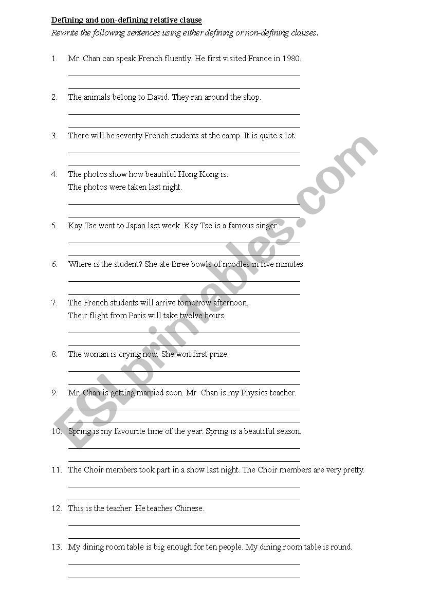 Defining and non-defining clauses