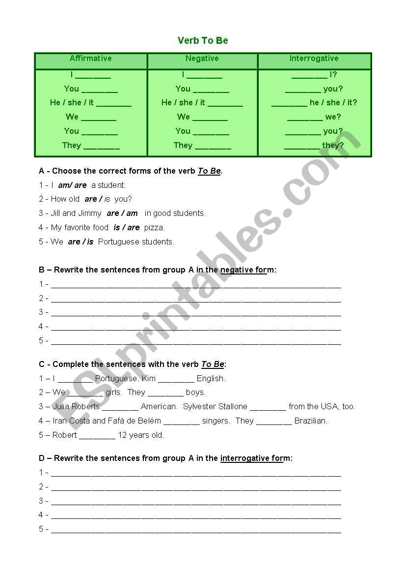 Verb To Be worksheet