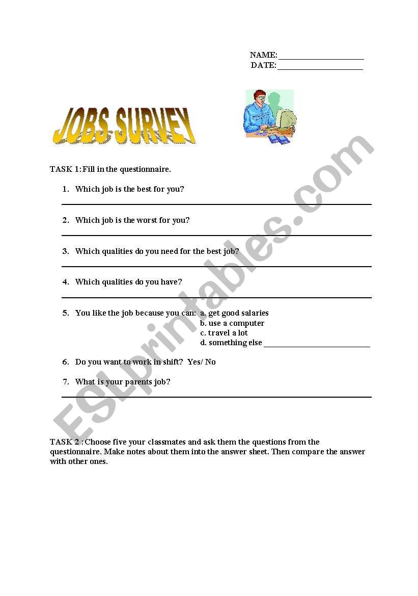 Jobs survey worksheet