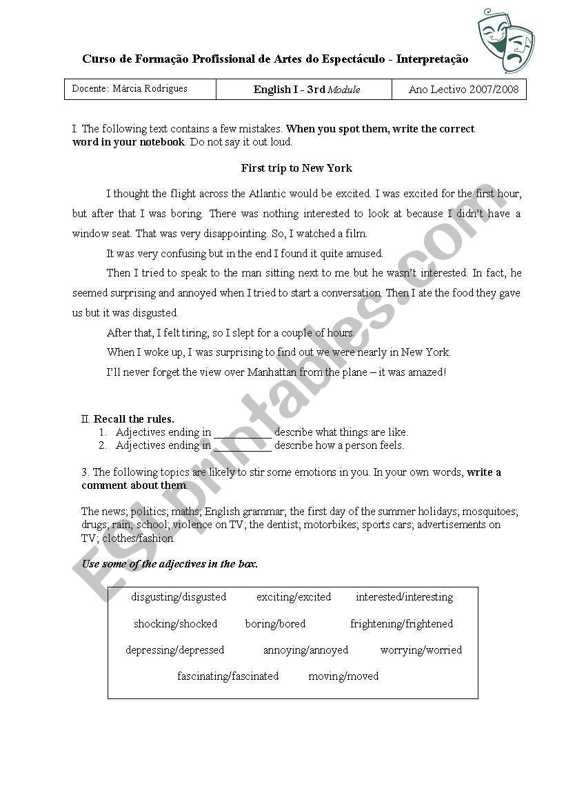 -ed and/or -ing adjectives worksheet
