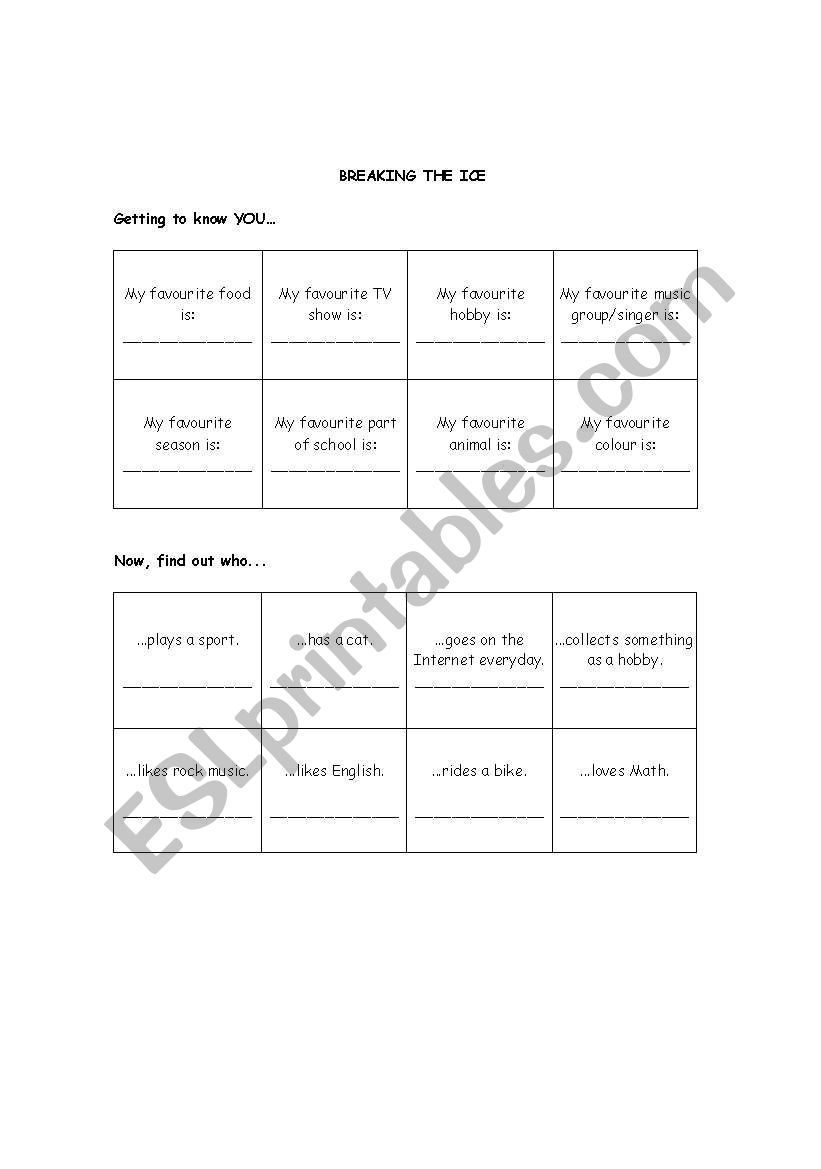 Breaking the Ice worksheet