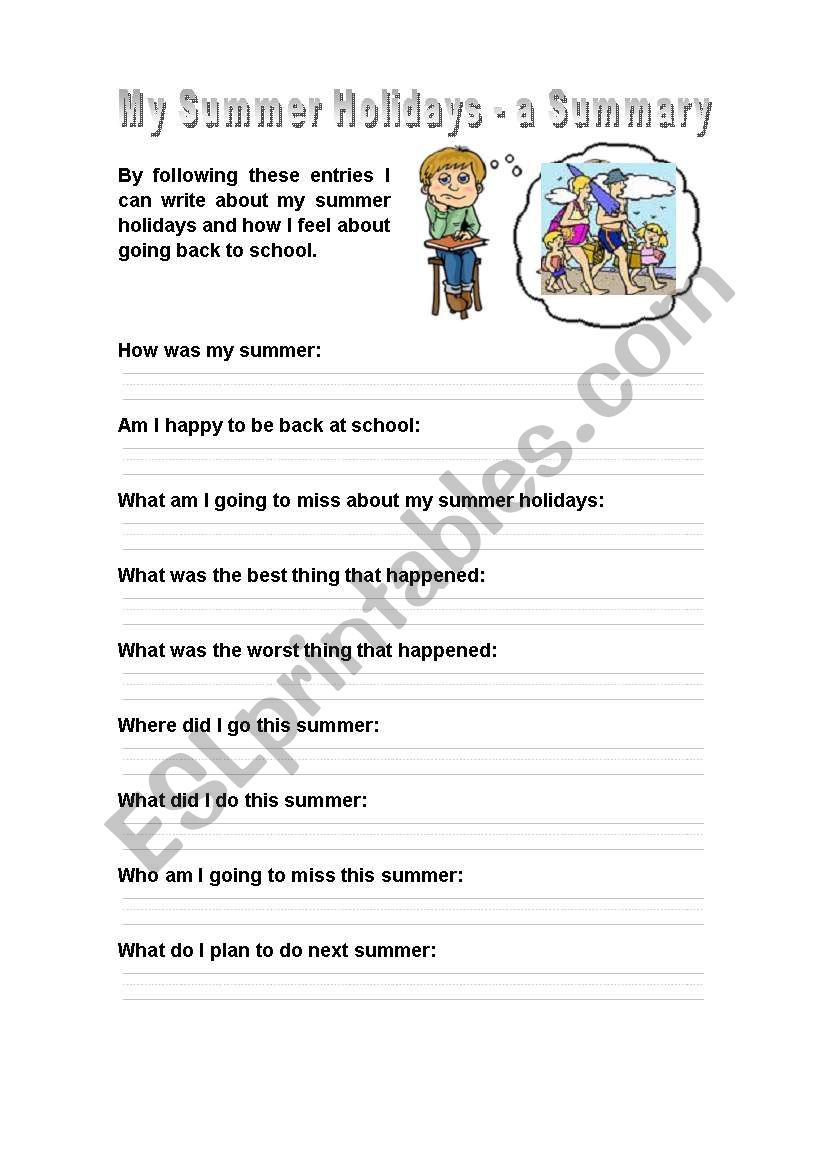 My summer holidays worksheet