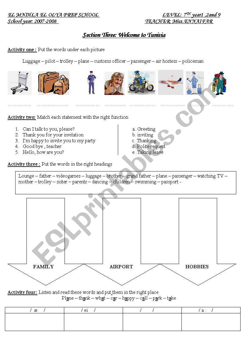 travelling worksheet