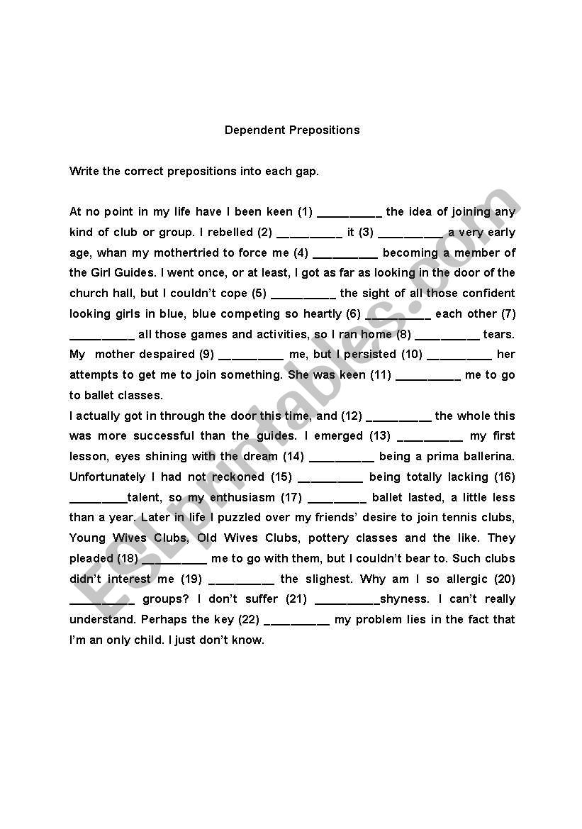 prepositions worksheet