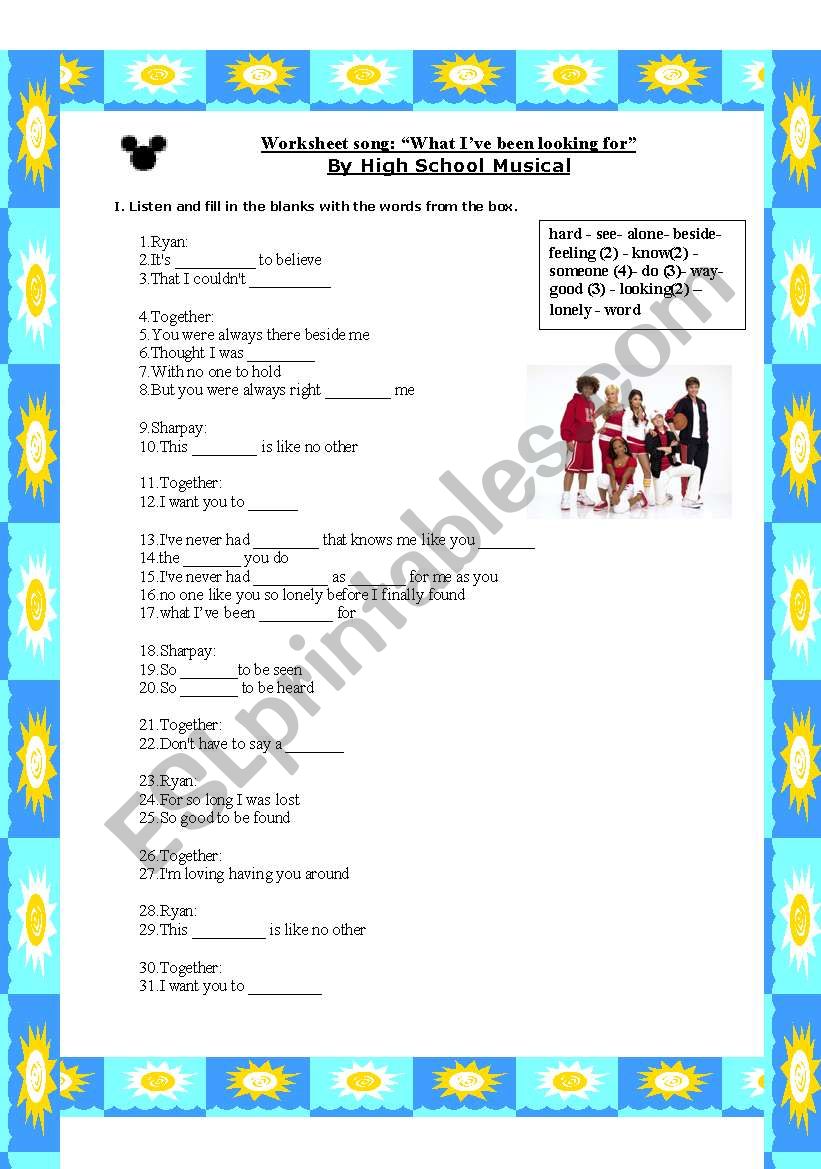 high school musical song worksheet