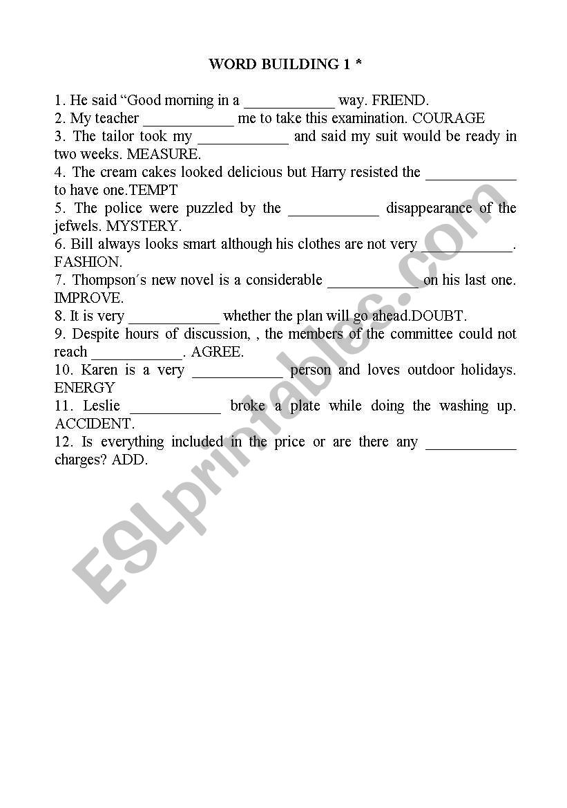 word building students worksheet