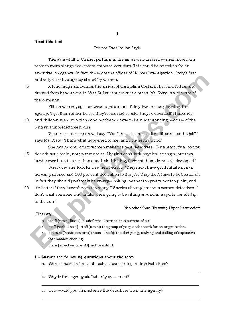 placement test worksheet