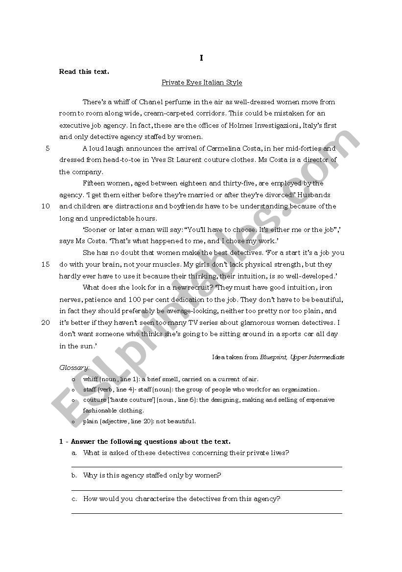 placement test worksheet