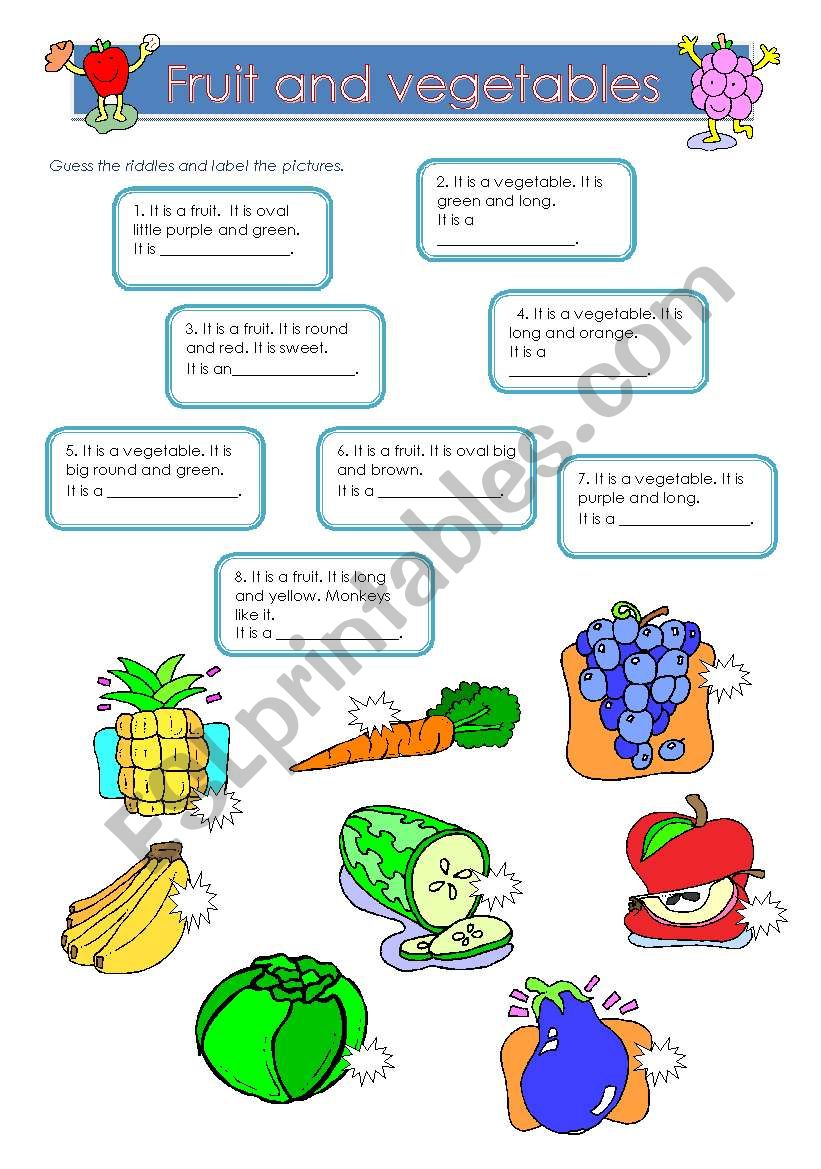 Fruit and vegetables riddles. worksheet