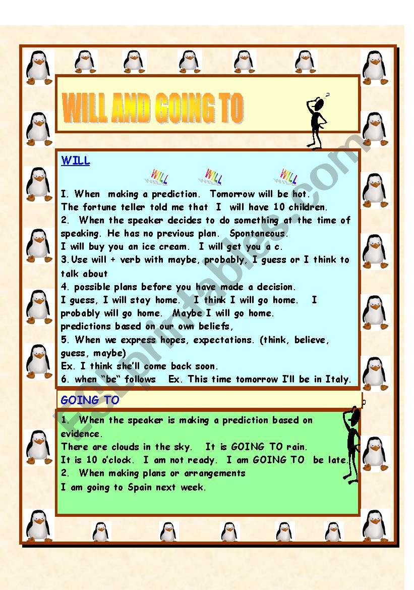 WILL AND GOING TO  worksheet