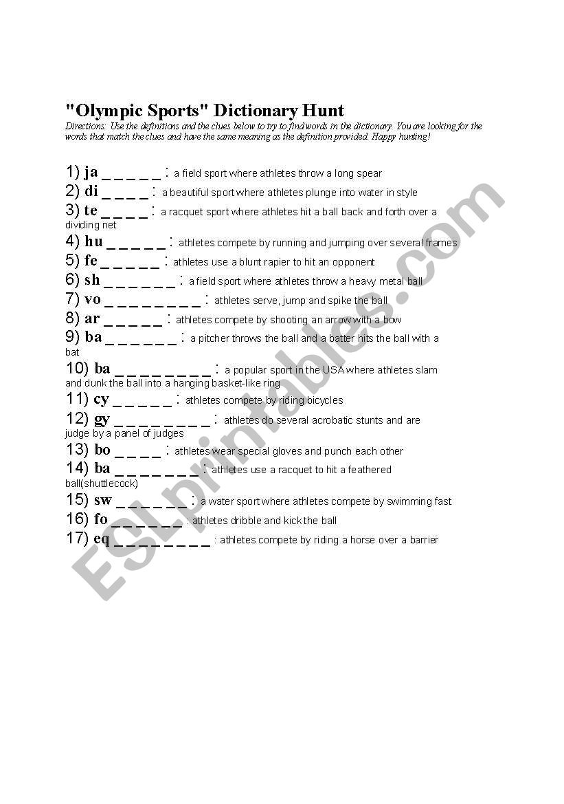 Olympic Sports worksheet