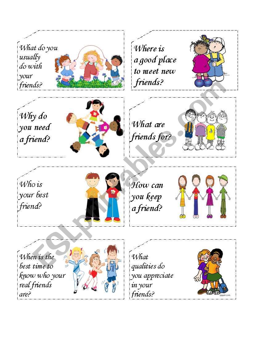 Friendship conversation cards worksheet
