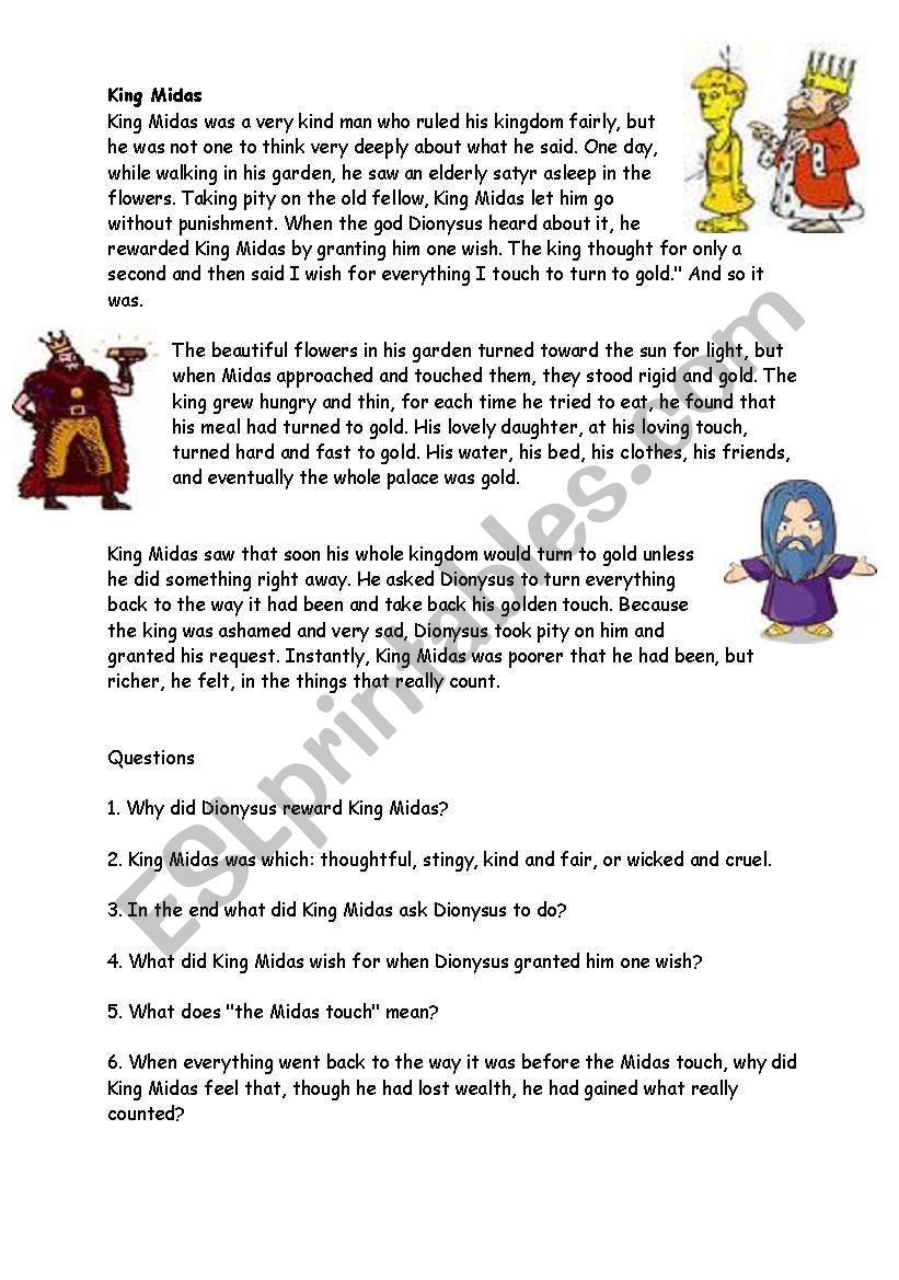 KING MIDAS worksheet