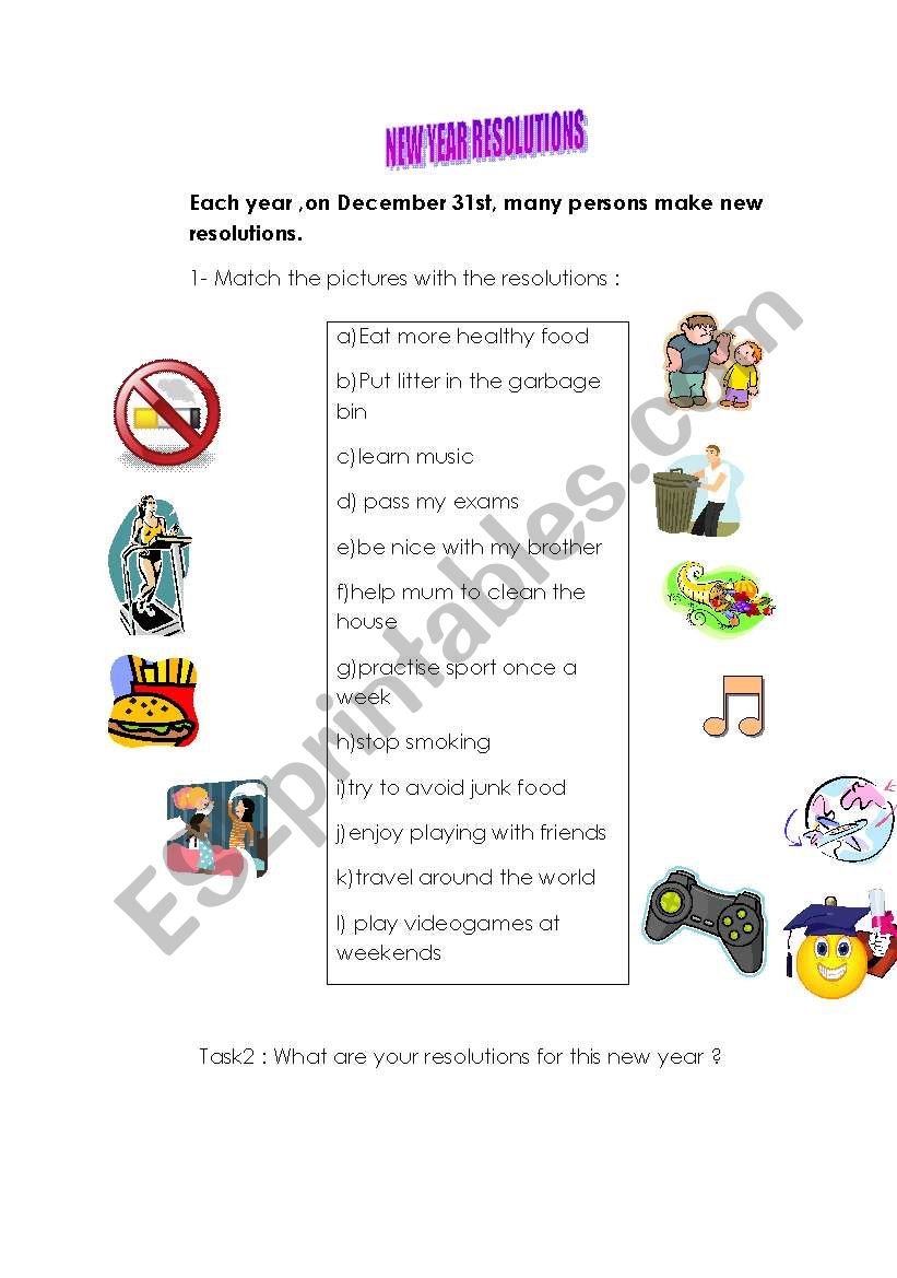 New Year resolutions worksheet