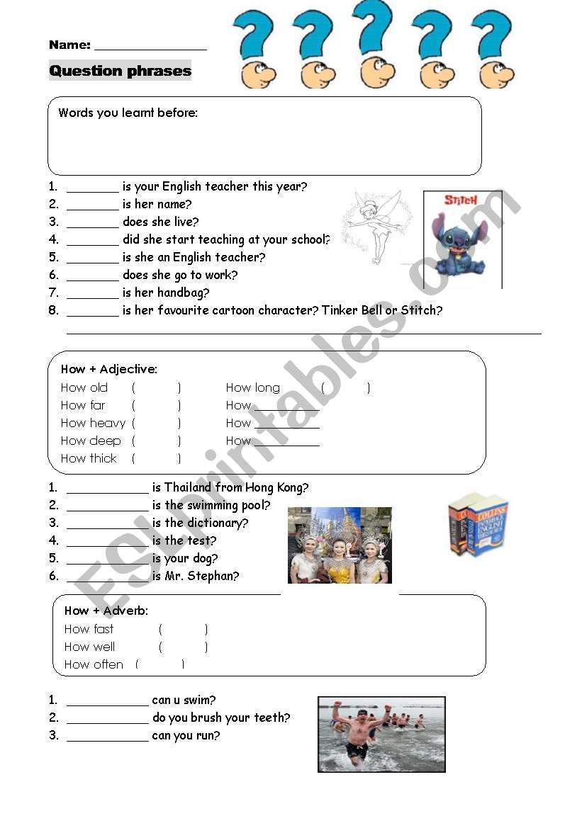 Questions phrases worksheet
