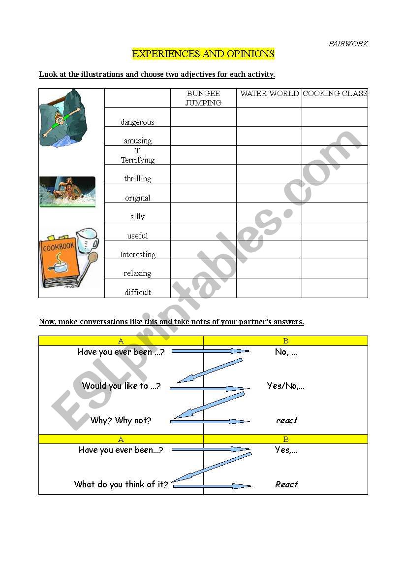 experience and opinion worksheet