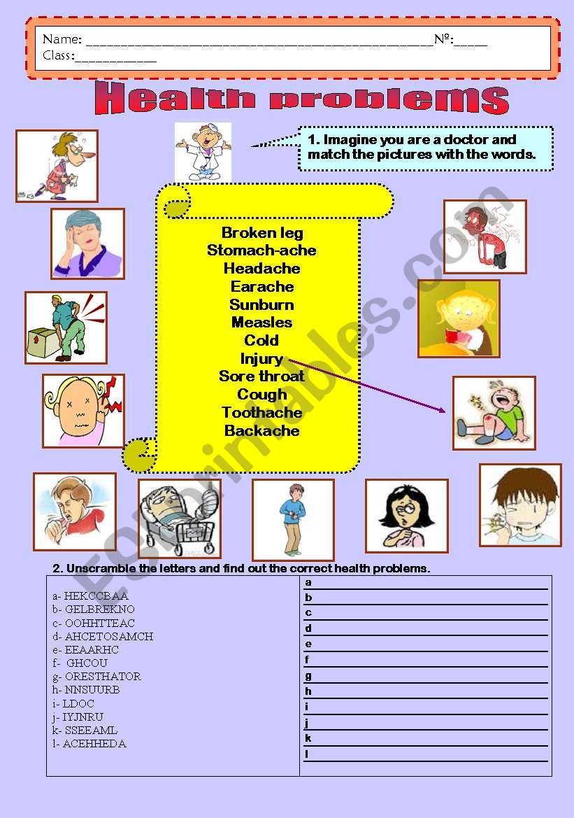 Health problems worksheet