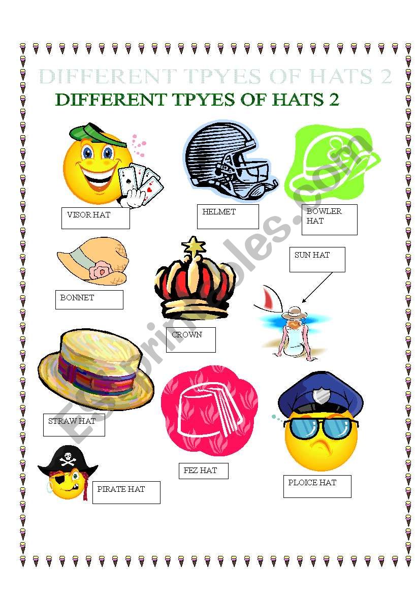 PICTIONARY ON DIFFERENT TYPES OF HATS 2