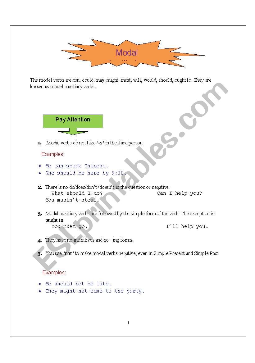 Modals worksheet