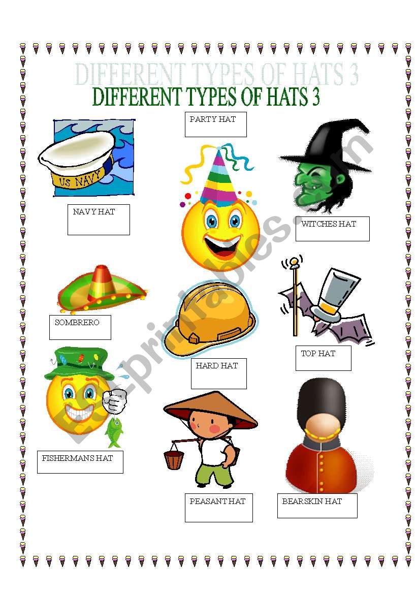 DIFFERENT WORDS ON HATS 3 worksheet