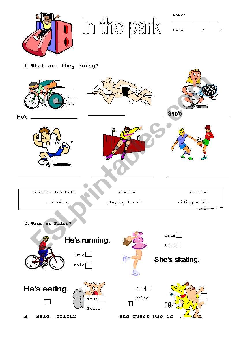 In the park - actions worksheet