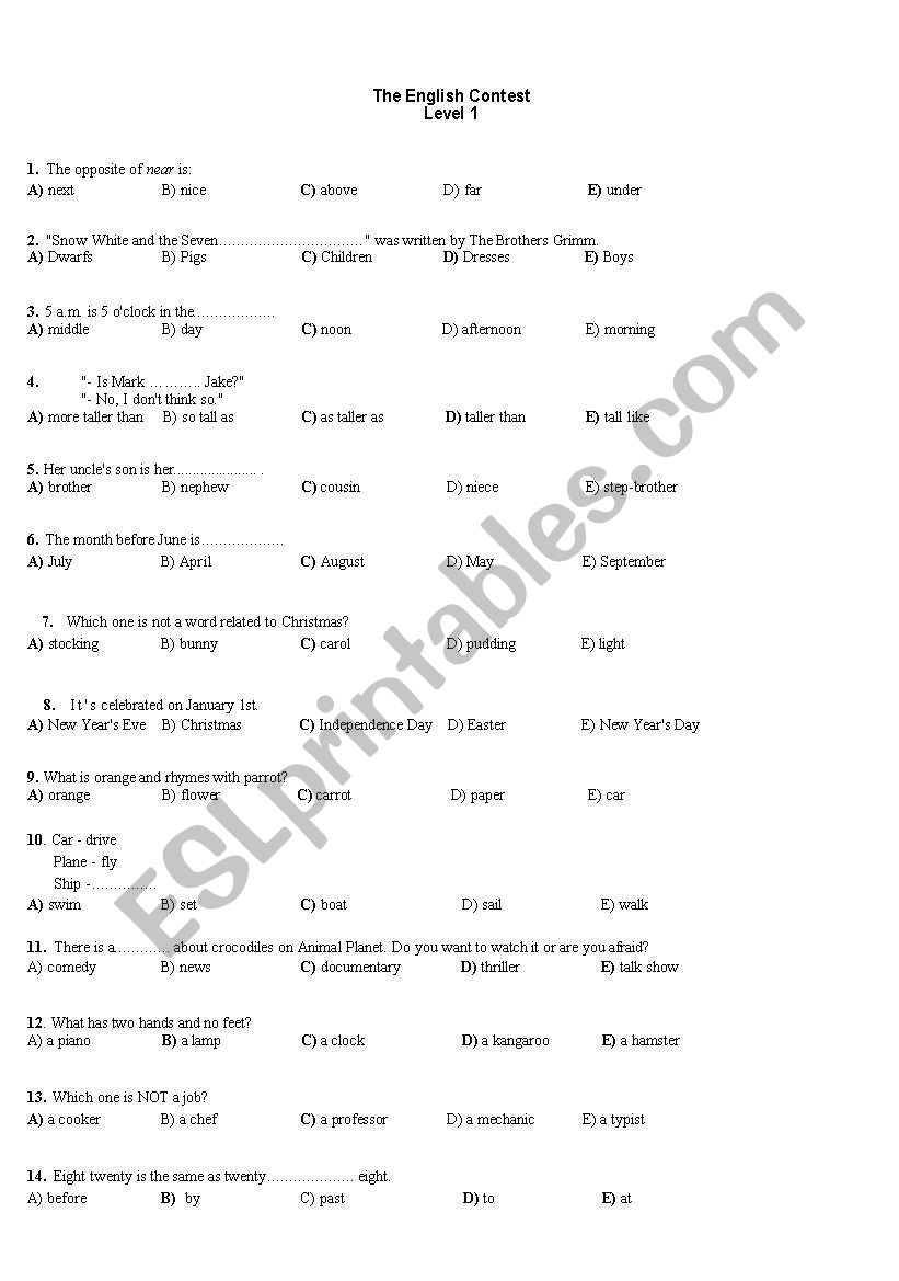 The English Contest worksheet