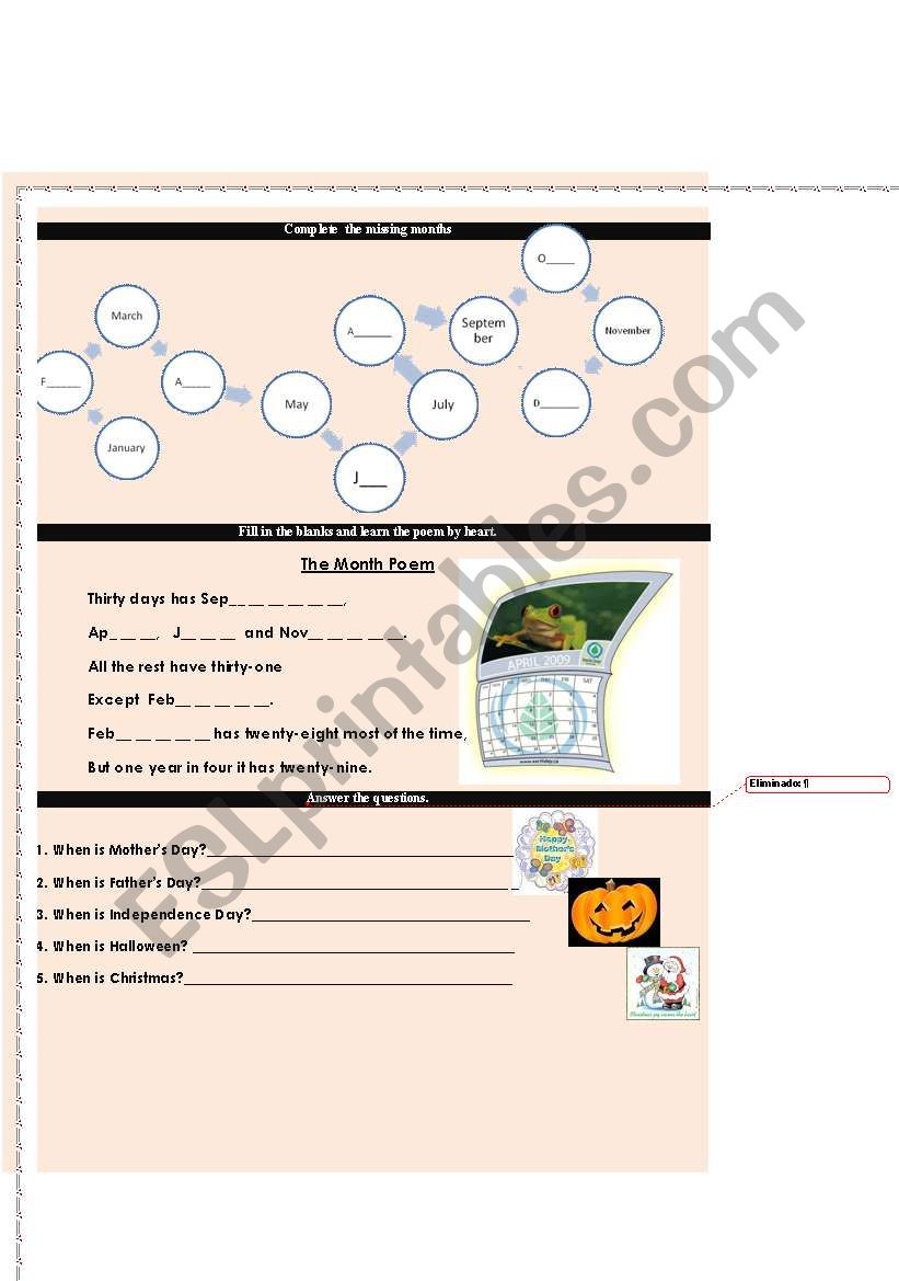 Having fun with months!! worksheet