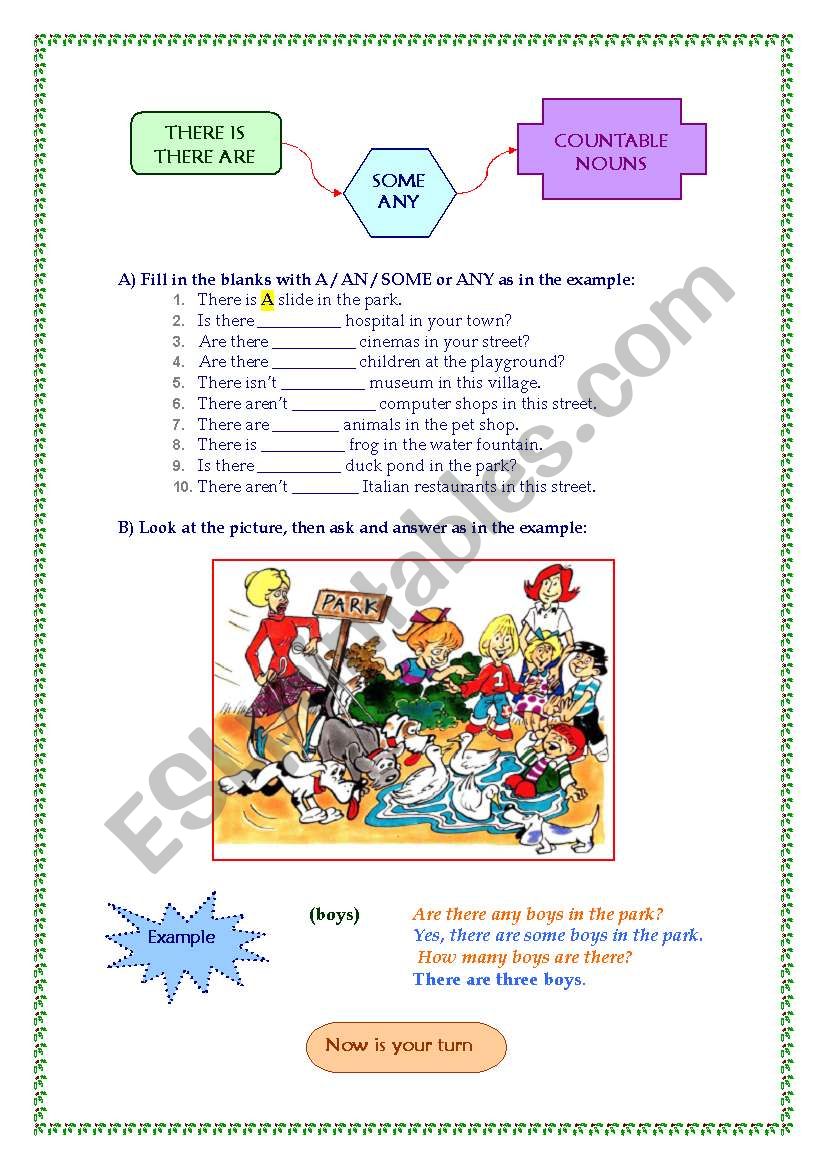 THERE IS / THERE ARE + SOME / ANY + COUNTABLE NOUNS (page 1) 