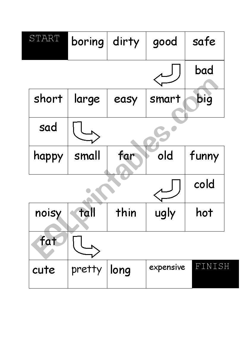 Comparative board game worksheet