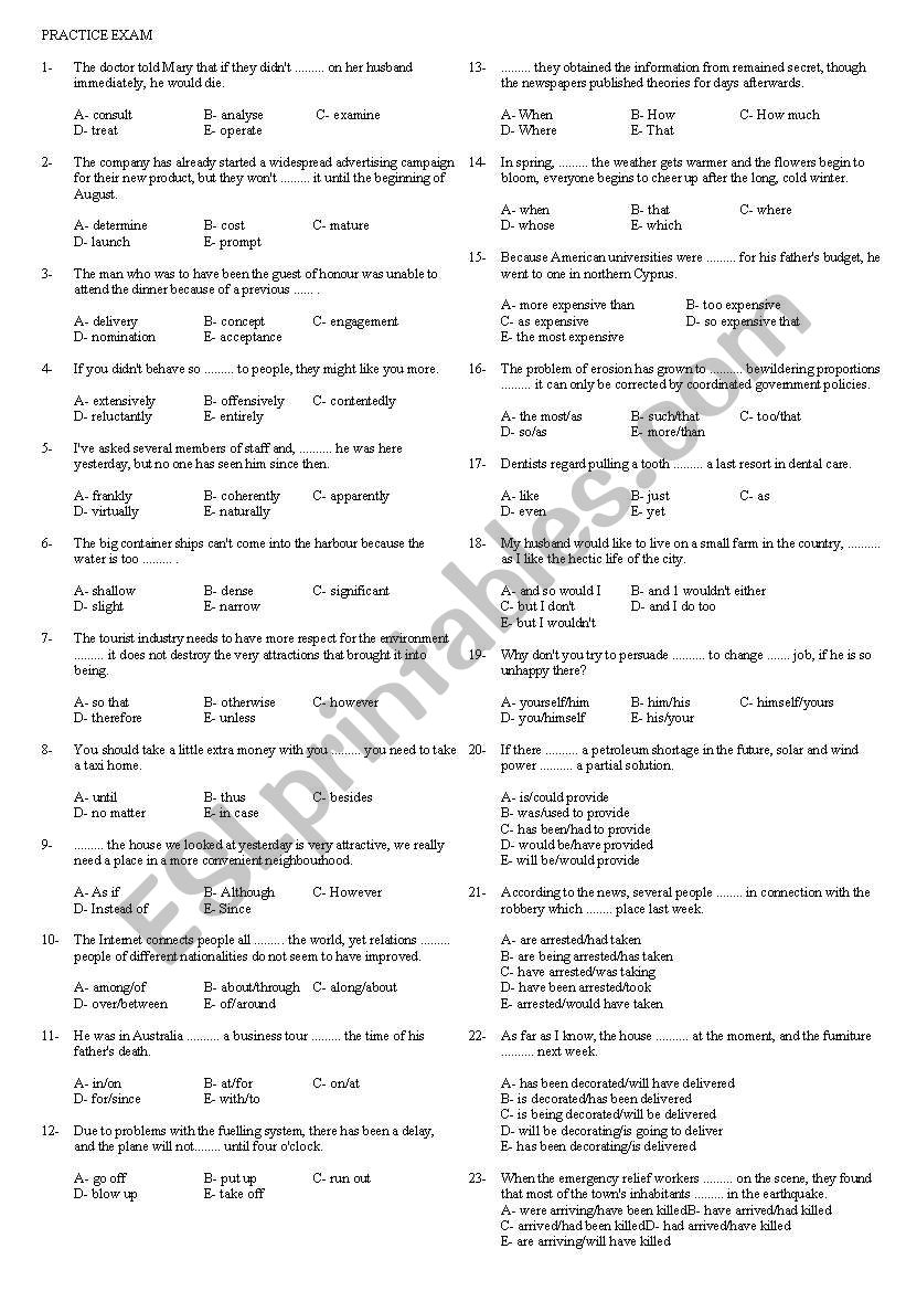 practise exam yds worksheet
