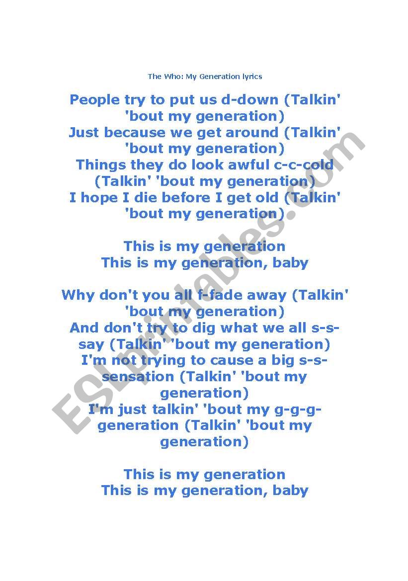 my generation worksheet