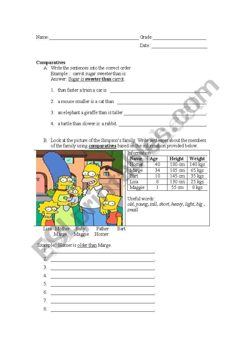 comparatives worksheet