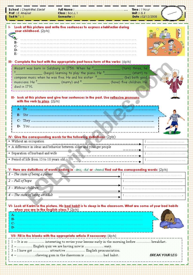 1st Baccalaureate Exam worksheet