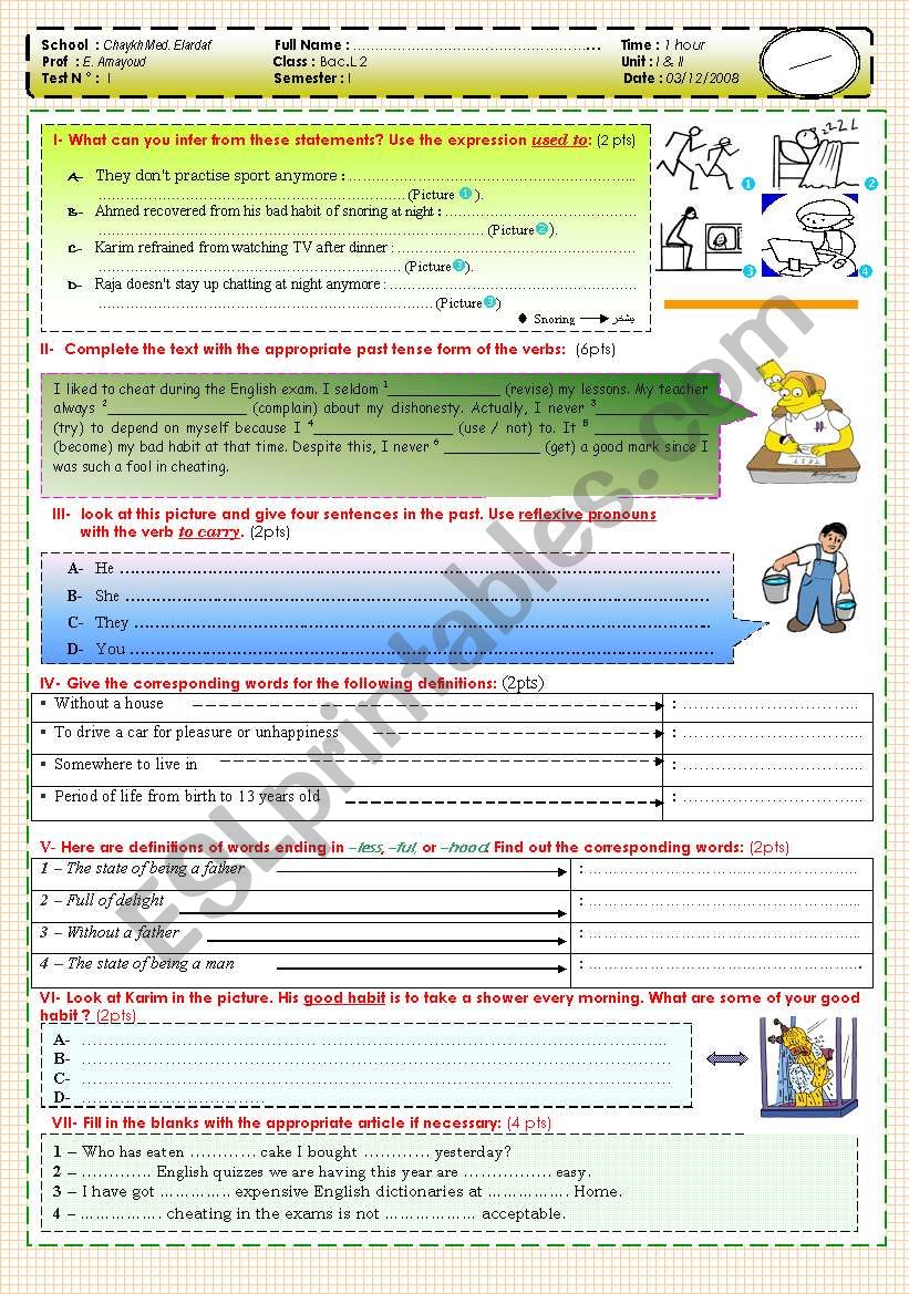 1st Bacalaureate Exam worksheet