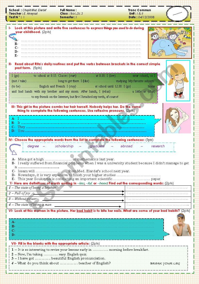 1st Bacalaureate Exam worksheet