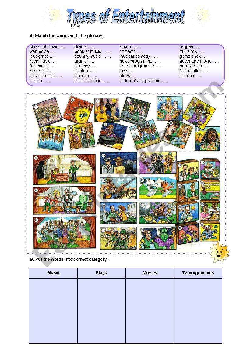 Types of Entertainment worksheet