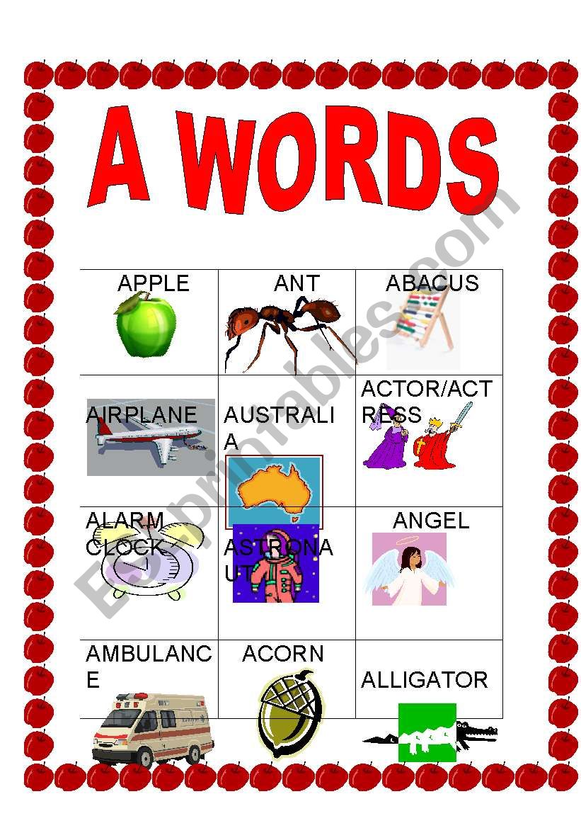 ALPHABET: A WORDS worksheet