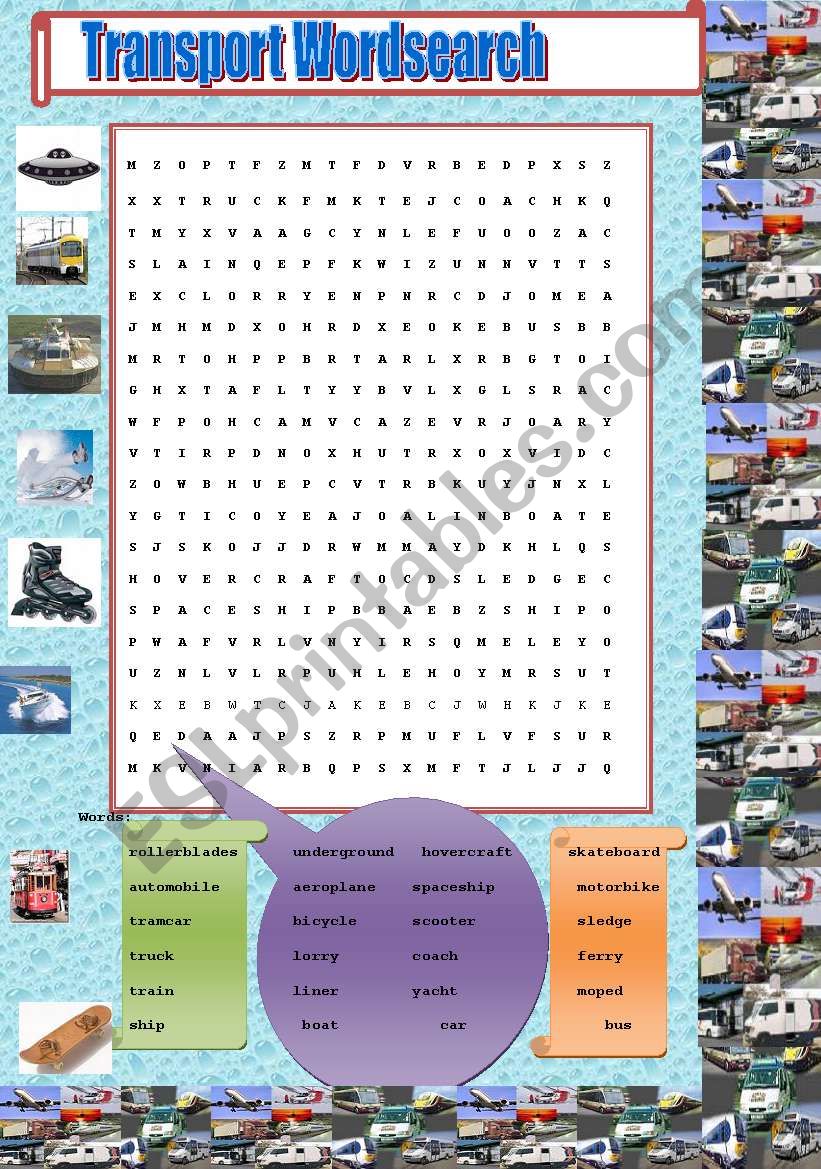 TRANSPORT WORDSEARCH worksheet