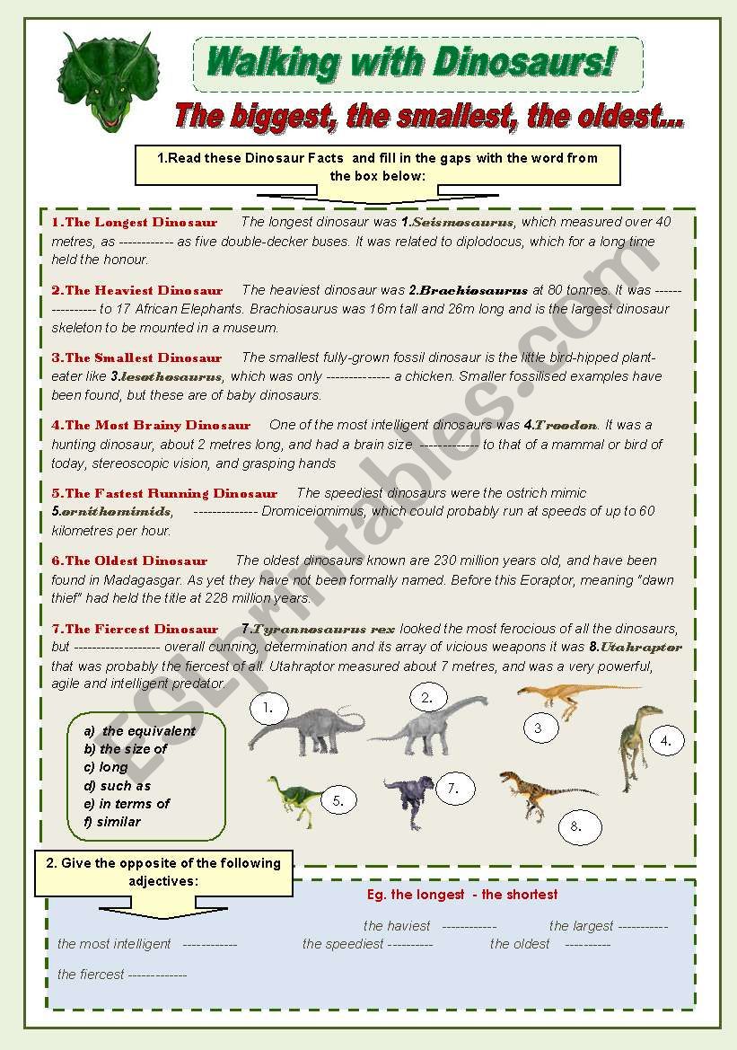 Walking with Dinosaurs! grammar and vocabulary activity set parts 2 and 3 with keys