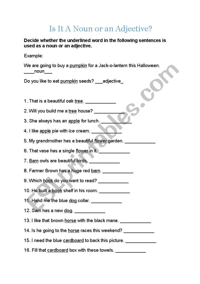 noun or adjective? worksheet